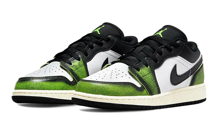 Air Jordan 1 Low White Black Green GS DROPJUST.COM